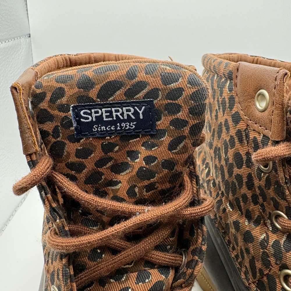 Sperry Saltwater Leopard Print Duck Boots Brown Kids Girls Waterproof Shoes - Picture 3 of 11